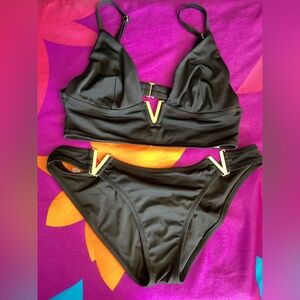 Victoria's Secret Black Bikini with Gold Accents L